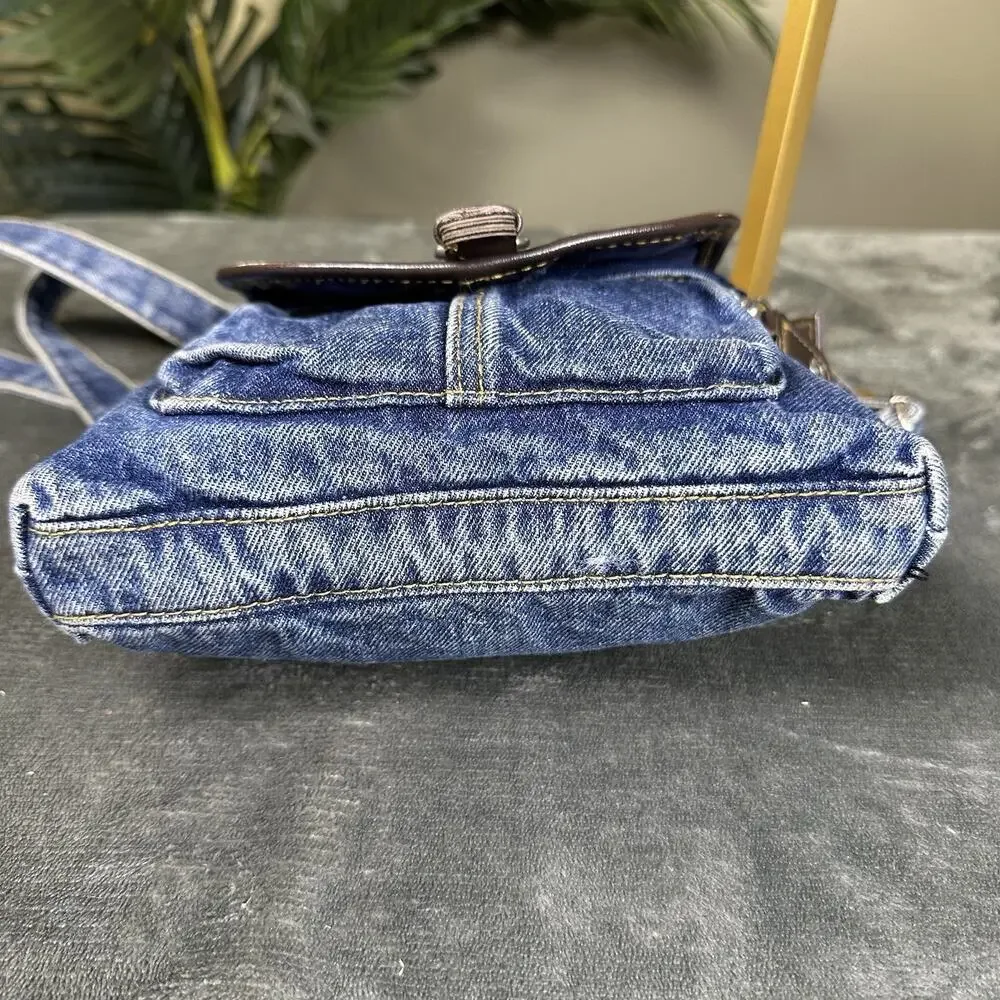 Denim Small Crossbody Hippie distressed Vegan plether